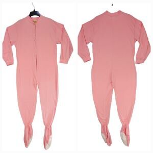 Big Feet Pajamas sz M Women Pink White One Piece Cotton Loungewear Footed Jersey